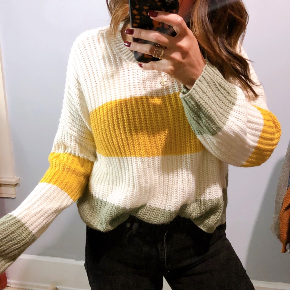 Cropped chunky striped sweater